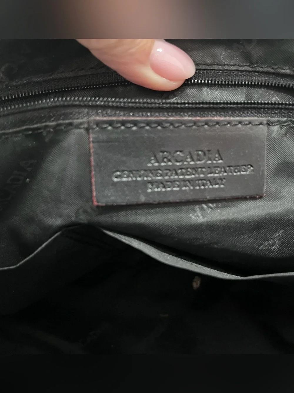 Arcadia Black Patent Leather Embossed Dome Satchel Bag Made in Italy
